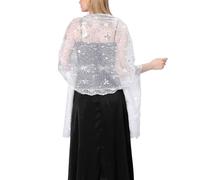 Ladiery Chales y envolturas de lentejuelas y estrellas para vestidos de noche, chales de boda de malla transparente brillante para fiesta de noche, blanco, 190*60 CM/75*24 INCH
