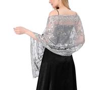 Ladiery Chales y envolturas florales de lentejuelas para vestidos de noche, chales de boda de malla transparente brillante para fiesta de noche, plata, 190*60 CM/75*24 INCH