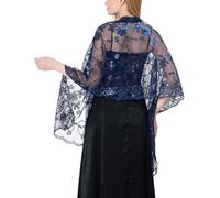 Ladiery Chales y envolturas florales de lentejuelas para vestidos de noche, chales de boda de malla transparente brillante para fiesta de noche, azul marino, 190*60 CM/75*24 INCH