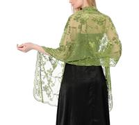 Ladiery Chales y envolturas florales de lentejuelas para vestidos de noche, chales de boda de malla transparente brillante para fiesta de noche, verde oliva, 190*60 CM/75*24 INCH