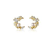 Ladies 925 Cubic Zircon Moon Shell Pearl Classic Retro Wedding Party Jewelry High-End Earrings