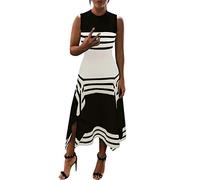 Ladies Casual Dresses Midi Stripe Neck Party Vestido Sleeveless Round Dress Elegant Going out Sundress Clothes