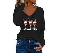 Ladies Christmas Tops Graphic Print Sweatshirt Xmas Top Snowman T Shirts Crewneck Blouse Long Sleeve Baggy Pullover Matching Clothes Party Shirts E-01 (Black, L)