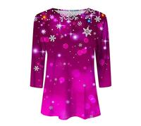 Ladies Christmas Tops Graphic Print Sweatshirt Xmas Top Snowman T Shirts Round Neck Blouse Long Sleeve Funny Pullover Clothing Novelty Shirts E-01 (Hot Pink, XXL)