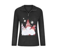 Ladies Half Zipper Sweaters Autumn Sweater Top Christmas Printed Top Zipper Long Sleeve Sweater Top Loose Knitted Jumper Soft Sweatshirts Casual Warm Pullover Clothing C-132