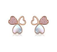 Ladies Heart-Shaped White Shell Pink Zircon Flower Romantic Shiny High-End Earrings