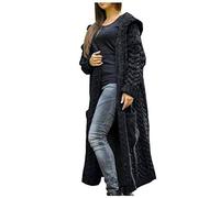 Ladies Long Cardigan Chunky Knit Solid Color Open Front Hooded Sweater Coat Long Sleeve Loose Fit Casual Outwear with Pocket Soft Hoodies Fall Clothes C-71