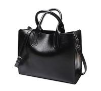 Ladies & Mens Fashion Vintage Solid Color Zipper Large Capacity Shoulder Handbag(Black)