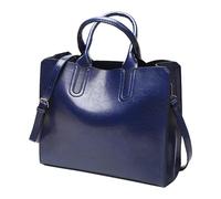 Ladies & Mens Fashion Vintage Solid Color Zipper Large Capacity Shoulder Handbag(Blue)