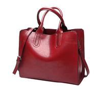Ladies & Mens Fashion Vintage Solid Color Zipper Large Capacity Shoulder Handbag(Wine)