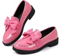 Ladies Patent Leather Loafers with Bow, Pink Slip-On Flat Shoes, Casual Comfort Footwear Work Daily Casual Dressy (Pink,39)