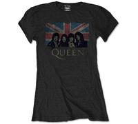 Queen - T-Shirt # L Ladies Black # Union Jack Vintage