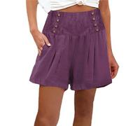 Ladies Shorts Cotton Linen High Waist Pants with Pockets Summer Solid Color Baggy Casual Trusers Going out Classic Shorts C-228