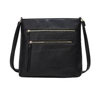 Ladies Soft Leather Retro Simple Fashion Small Square Shoulder Handbag With Large Capacity Pocket(Black)