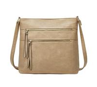 Ladies Soft Leather Retro Simple Fashion Small Square Shoulder Handbag With Large Capacity Pocket(Khaki)