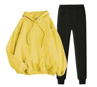 Ladies' Solid Color Sweater Casual Suit Sportswear Long Sleeved Trousers Two Set Ropa Moderna, amarillo, 3XL