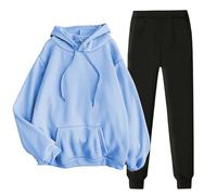 Ladies' Solid Color Sweater Casual Suit Sportswear Long Sleeved Trousers Two Set Ropa Moderna, azul claro, XXL
