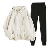 Ladies' Solid Color Sweater Casual Suit Sportswear Long Sleeved Trousers Two Set Ropa Moderna, beige, M