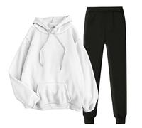 Ladies' Solid Color Sweater Casual Suit Sportswear Long Sleeved Trousers Two Set Ropa Moderna, Blanco, L