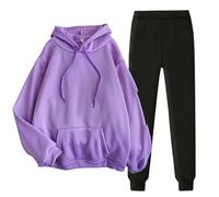 Ladies' Solid Color Sweater Casual Suit Sportswear Long Sleeved Trousers Two Set Ropa Moderna, morado, S