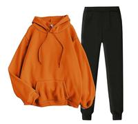 Ladies' Solid Color Sweater Casual Suit Sportswear Long Sleeved Trousers Two Set Ropa Moderna, naranja, S
