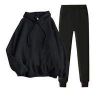 Ladies' Solid Color Sweater Casual Suit Sportswear Long Sleeved Trousers Two Set Ropa Moderna, Negro , XL