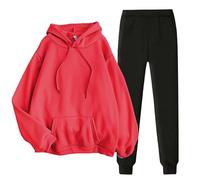 Ladies' Solid Color Sweater Casual Suit Sportswear Long Sleeved Trousers Two Set Ropa Moderna, rojo, XXL