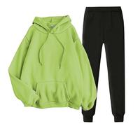 Ladies' Solid Color Sweater Casual Suit Sportswear Long Sleeved Trousers Two Set Ropa Moderna, verde, 3XL