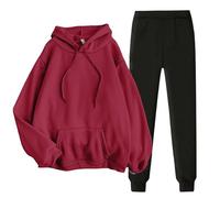 Ladies' Solid Color Sweater Casual Suit Sportswear Long Sleeved Trousers Two Set Ropa Moderna, Vino, L