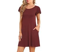 Ladies Summer Dresses 2023 Ruffle Short Sleeve Casual Beach Tshirt Dress Round Neck Loose Swing Sundress with Pockets for Holiday Party Beach A-168