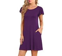 Ladies Summer Dresses 2023 Ruffle Short Sleeve Casual Beach Tshirt Dress Round Neck Loose Swing Sundress with Pockets for Holiday Party Beach A-168