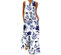 Ladies Summer Maxi Dress Sleeveless V Neck Maxi Dress Floral Print Loose Fit with Pocket Casual Trendy Dress for Holiday Party Beach Clothes C-221