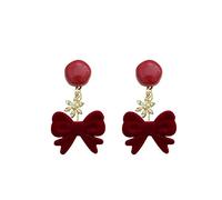 Ladies Vintage Red Velvet Bow Small Snowflake For Women Festive Party Banquet Jewelry High-End Earrings