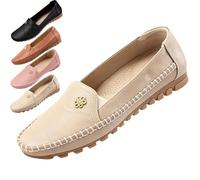 Ladies Walking Shoes Leather, Orthopedic Leather Shoes for Women, Casual Comfort Walking Shoess for Work Travel Shopping Walkings and Wearing At Home (Off-White,40)