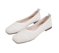 Ladies' Wide Fit Knit Ballet Flats Stretch-Knit Slip-On Work Shoes Office Comfort Pumps with Round Toe Breathable Solid Colour Dress Flats UK Size 4-8
