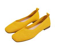 Ladies' Wide Fit Knit Ballet Flats Stretch-Knit Slip-On Work Shoes Office Comfort Pumps with Round Toe Breathable Solid Colour Dress Flats UK Size 4-8