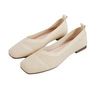 Ladies' Wide Fit Knit Ballet Flats Stretch-Knit Slip-On Work Shoes Office Comfort Pumps with Round Toe Breathable Solid Colour Dress Flats UK Size 4-8