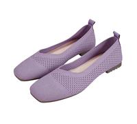 Ladies' Wide Fit Knit Ballet Flats Stretch-Knit Slip-On Work Shoes Office Comfort Pumps with Round Toe Breathable Solid Colour Dress Flats UK Size 4-8