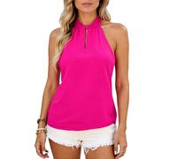 Ladies Women's Summer Halter Neck Tank Top Sleeveless Solid Color Tie Front Blouse Casual Loose Fit Chiffon Shirt for Beach Party Vacation