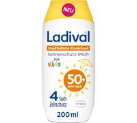 Ladival Crema solar infantil con leche LSF50+ para pieles sensibles de niños, bebés y niños a partir de 6 meses, extra impermeable, 4 capas de protección celular, 200 ml