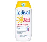 Ladival Loción para la piel sensible y protección solar SPF 50+, sin perfume, sin colorantes ni conservantes, resistente al agua, 200 ml