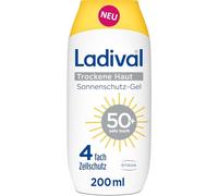 Ladival Loción solar SPF 50+ para piel seca - Crema solar en caso de tendencia a dermatitis atópica, calmante, nutritiva con ácido hialurónico, 4 capas de protección celular, impermeable, 200 ml