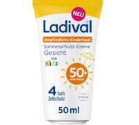 Ladival Protector solar infantil SPF 50+ para piel sensible de los niños, crema solar para cara y cuerpo, para bebés y niños a partir de 6 meses, nutritiva, extra impermeable, 4 capas de protección