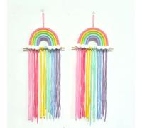 LadjproR Organizador de pinzas para el pelo con diseño de arco iris, 2 unidades, para colgar en la pared, para accesorios de cabello, diseño de pompón arcoíris, ideal para dormitorio y regalo (2CS)