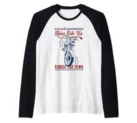 Lado Brillante de Goma Lateral hacia Abajo Divertido diseño de Motocicleta Camiseta Manga Raglan