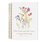 LADOCK Cuaderno de espiral, diseño de flores cristianas, diario con versículos bíblicos "His Mercies Are New Every Morning", regalos cristianos para mujeres, diario de oración religiosa, 5.5 x 8.3