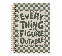 LADOCK Everything Is Figureoutable - Cuaderno inspirador en espiral, diario de afirmaciones positivas, cuaderno motivacional a cuadros verde salvia y blanco, 14 x 21 cm