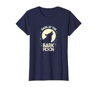 Ladra en la Luna de Corteza: Noche Estrellada del Lobo Aullando Camiseta, Mujer, Azul Marino, S