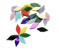 ladrillos de cristal mosaico de vidrio, Leaf Shaped Mosaic Tiles Stained Glass DIY Art Supplies Multicolor Multiple Sizes 35 Pcs(Pink)