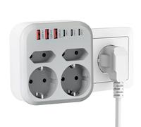 Ladrón en 1 con 6 USB, 2 Schuko y 2 Enchufe EU, Enchufe Multiple Pared 3500W, Plano USB C para Móvil, Familia, Oficina, Cocina, Gris Blanco